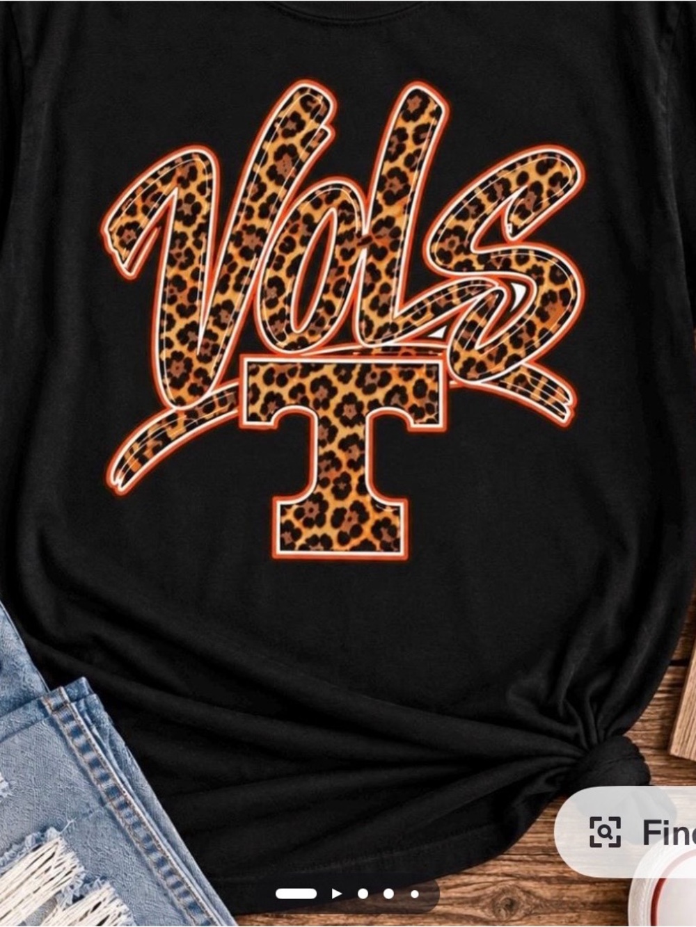 Gildan Black Tee with Leopard Print "Vols T" Graphic and Orange Outline